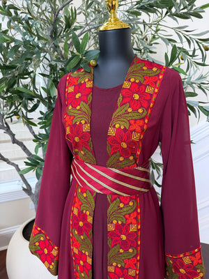 Red Embroidery Floral Tatreez Thobe