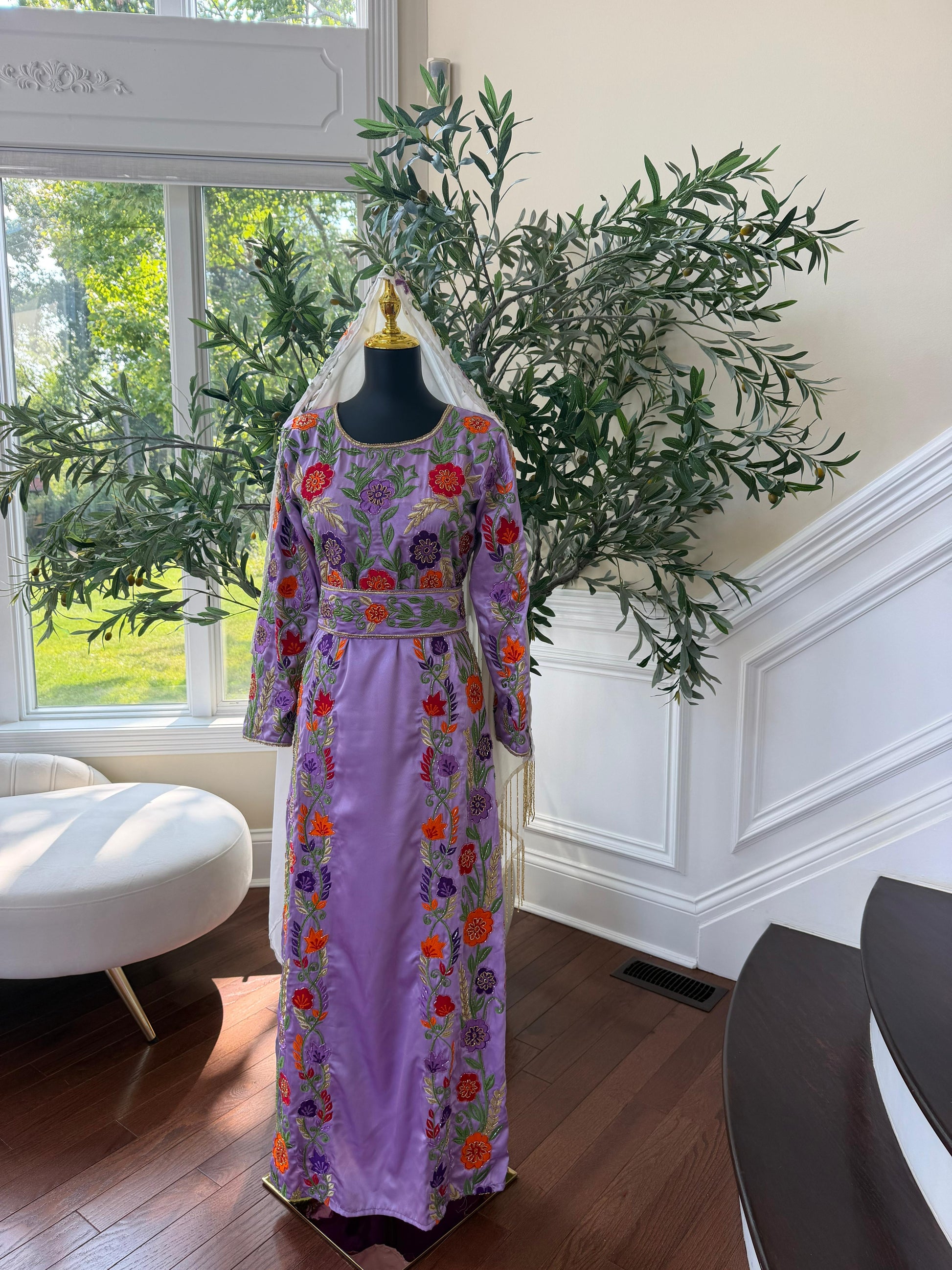 Lavender Floral Beaded Stone Thobe