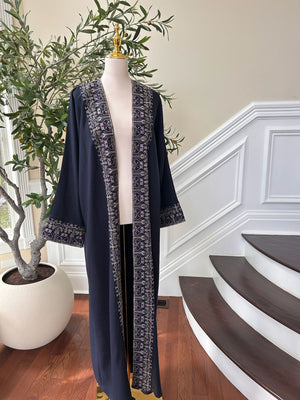 Navy Blue Tatreez Purple Elegance Cardigan Abaya