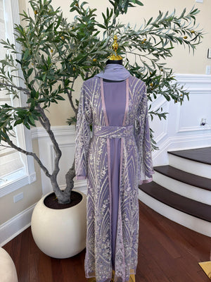 Lavender Sparkle Beaded Cardigan Abaya