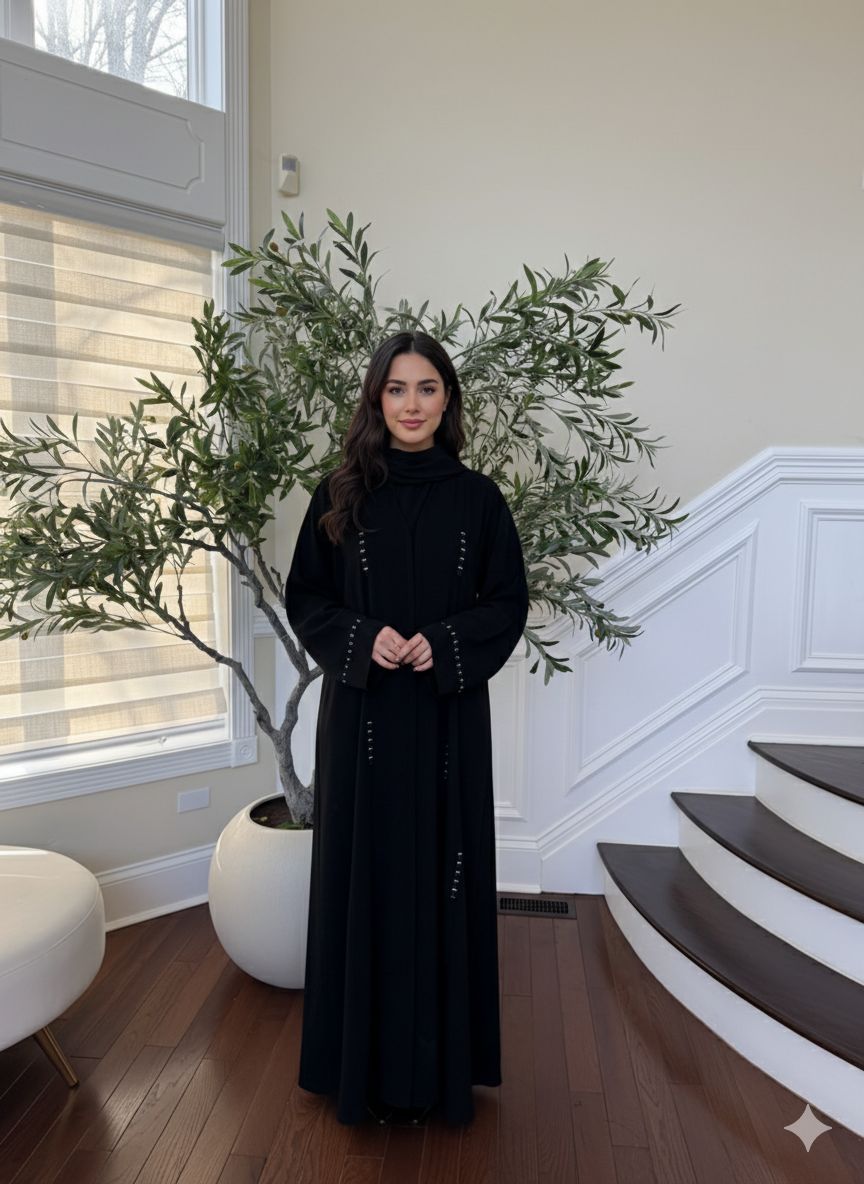 Black Beaded Essence Ramadan Abaya