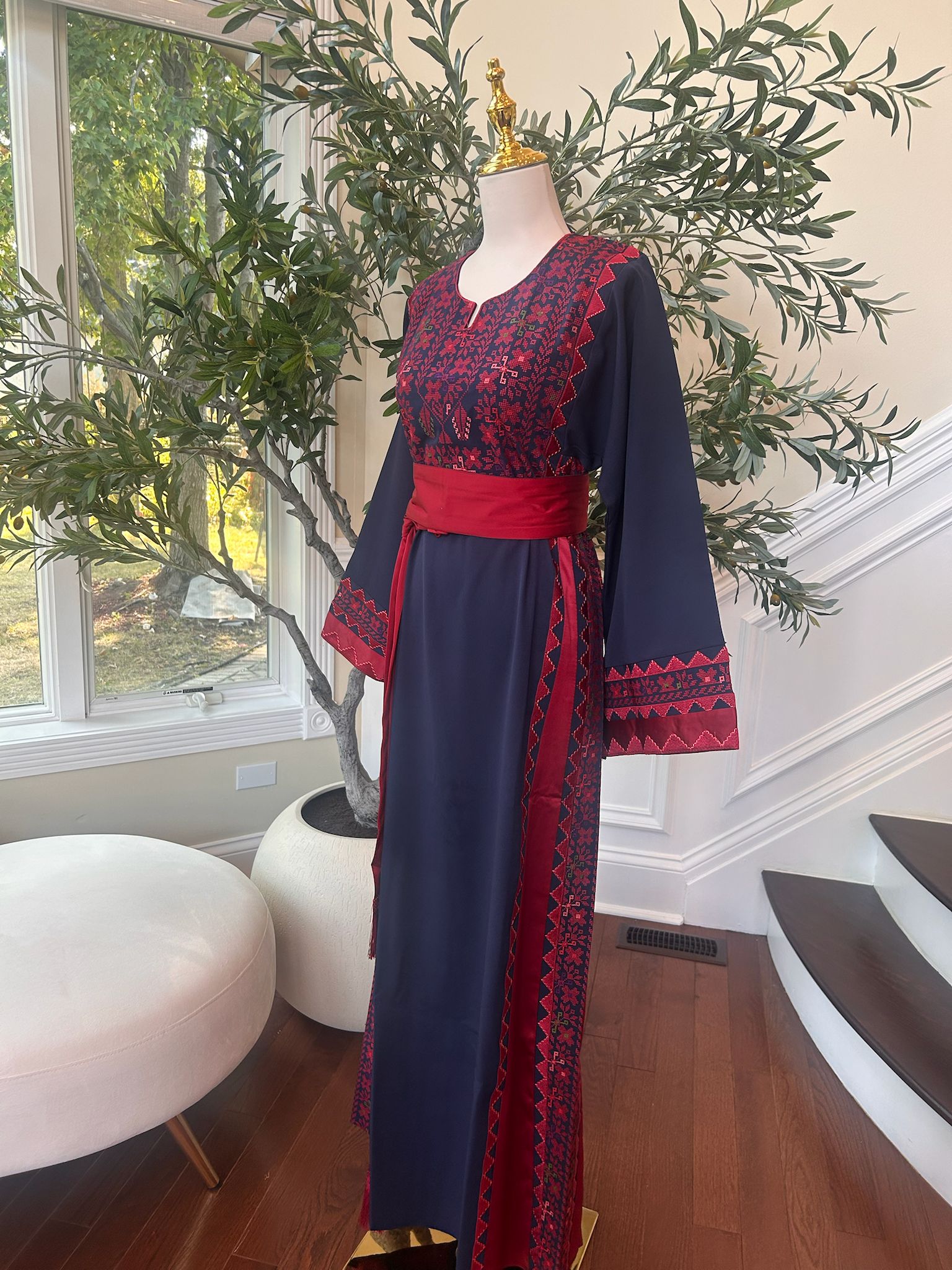 Blue Embroidery Tatreez Red Detail Thobe