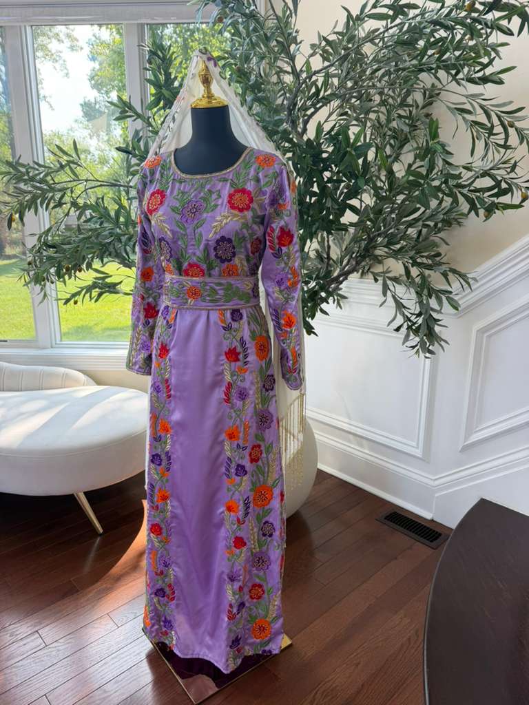 Lavender Floral Beaded Stone Thobe