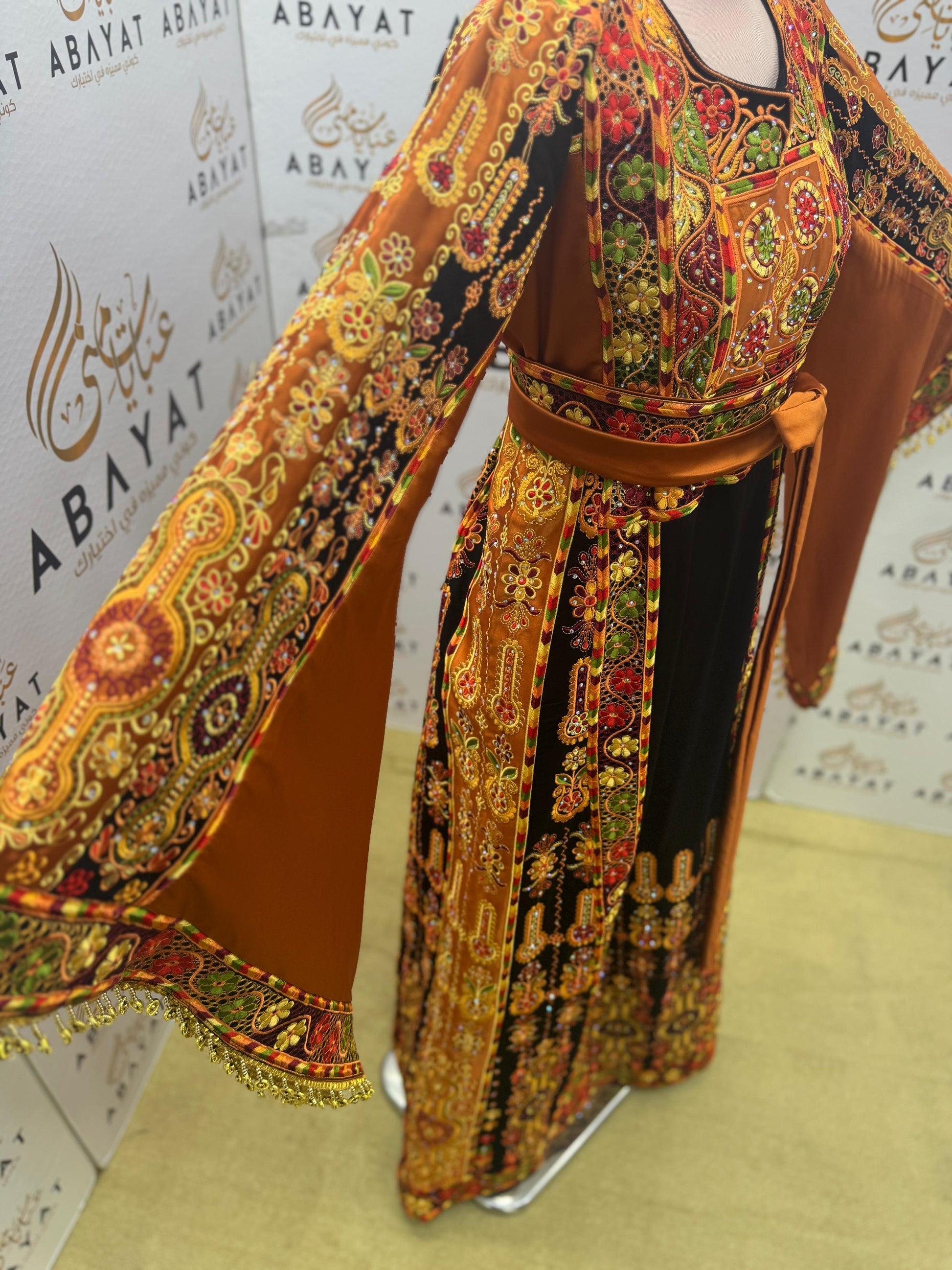 Traditional Palestinian Embroidered Thobe – Black & Gold Heritage Dress