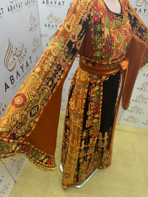 Traditional Palestinian Embroidered Thobe – Black & Gold Heritage Dress