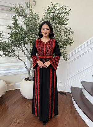 Black Embroidery Tatreez Red Heritage Thobe