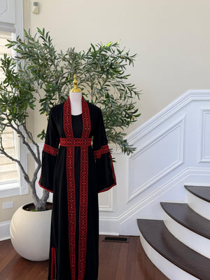 Red Embroidery Tatreez Black Two Piece Thobe