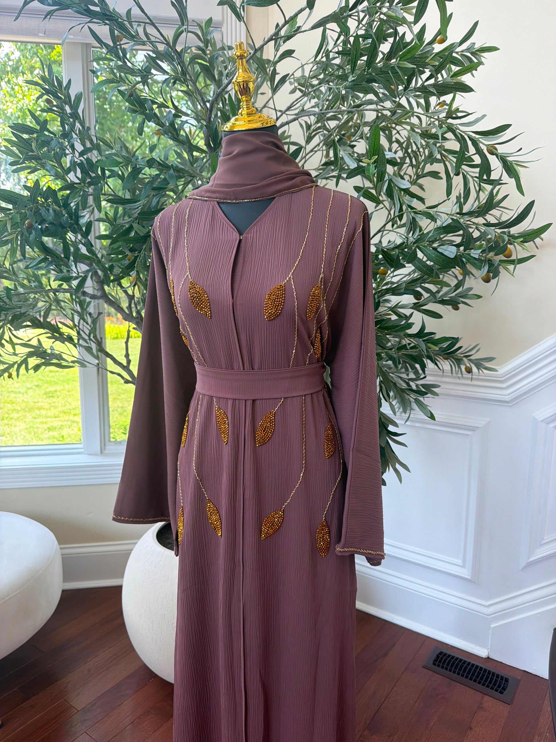 Muave Golden Detail Charm Abaya