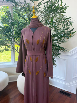 Muave Golden Detail Charm Abaya