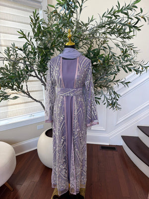 Lavender Sparkle Beaded Cardigan Abaya