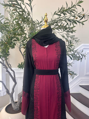 Burgundy Black Elegance Abaya