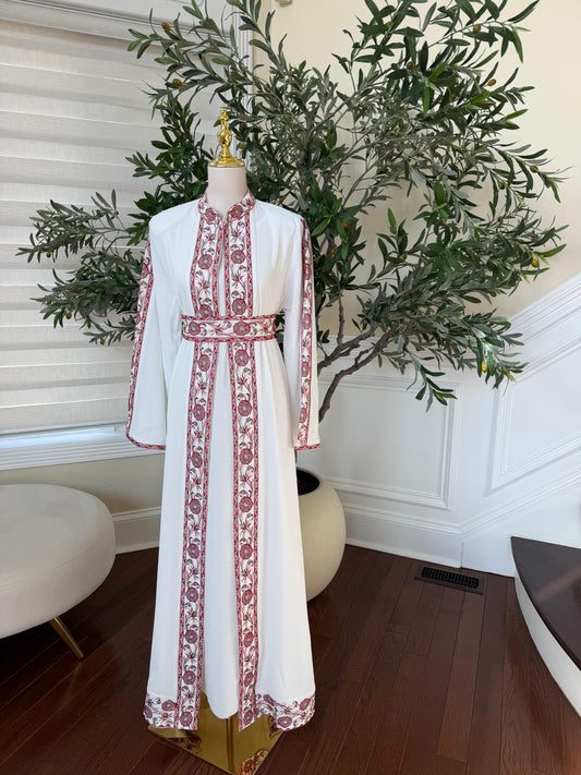 White Royale Red Tatreez Heritage Thobe