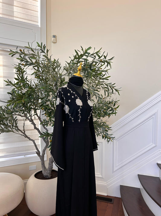 Black Beaded Charm Abaya