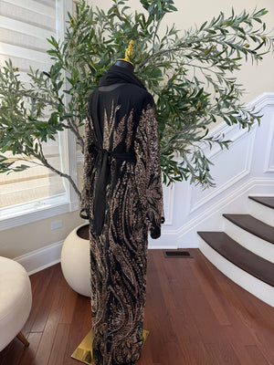 Golden Black Sparkle Cardigan Abaya