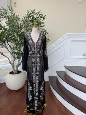 Black Silver Stone Cardigan Abaya