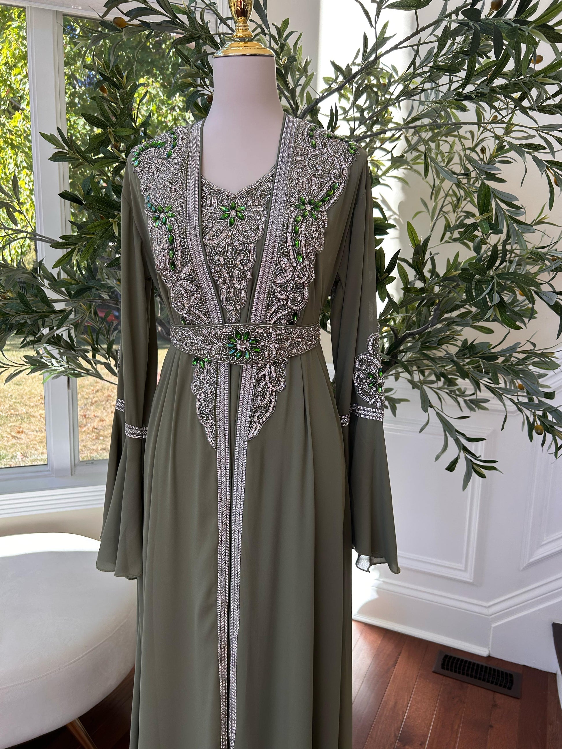 Olive Serenity Embellished Kuftan