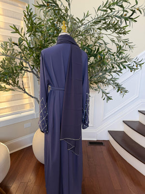 Lavender Blue Charm Stone Beaded Abaya