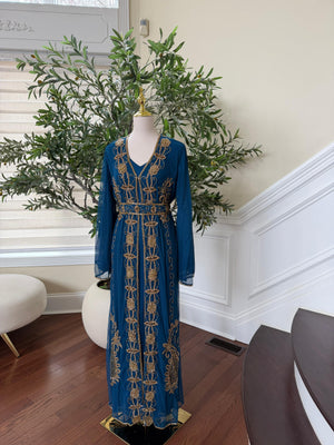 Golden Turquoise Detail Stone Cardigan Abaya