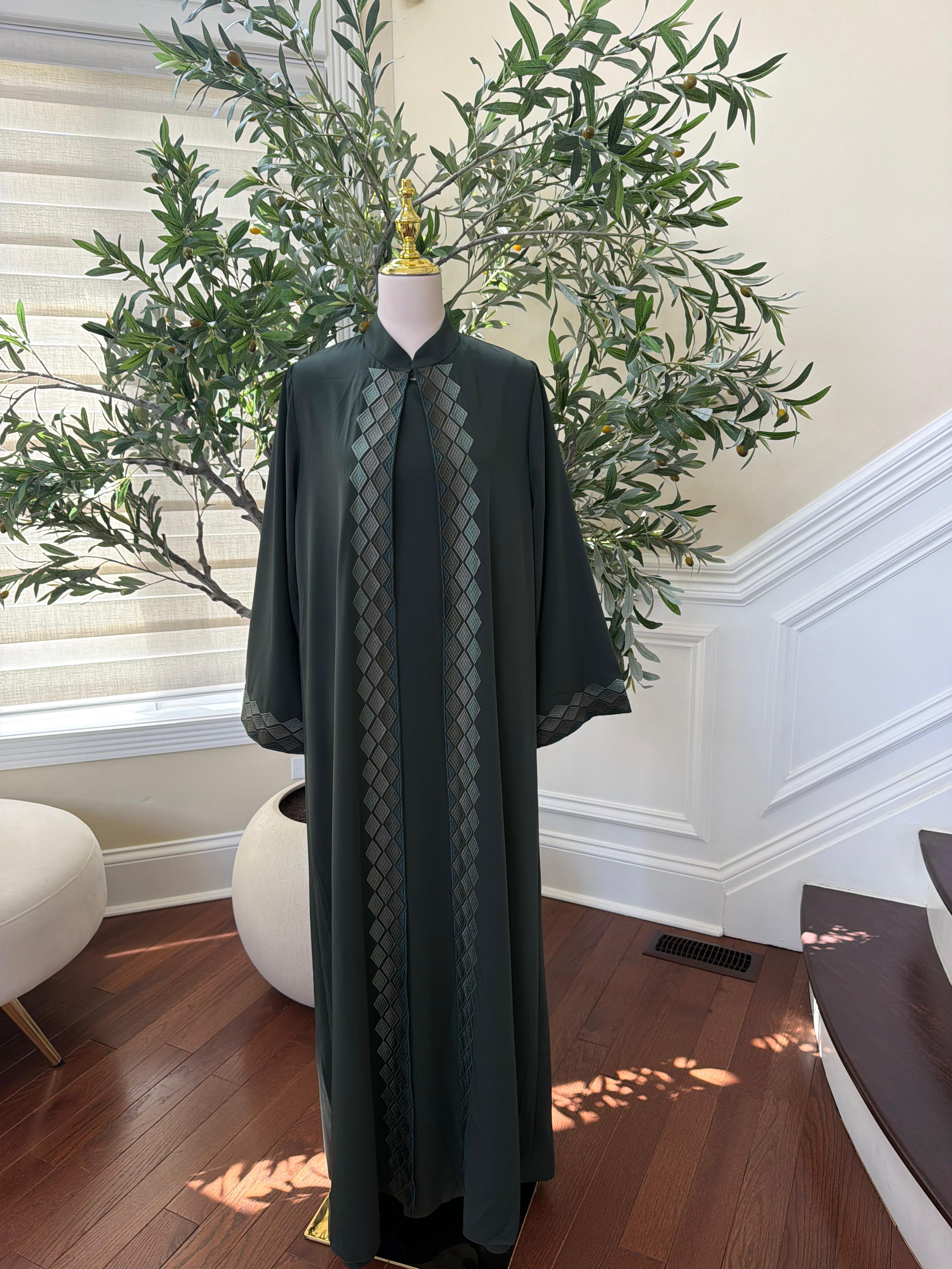 Green Two Piece Cardigan Abaya