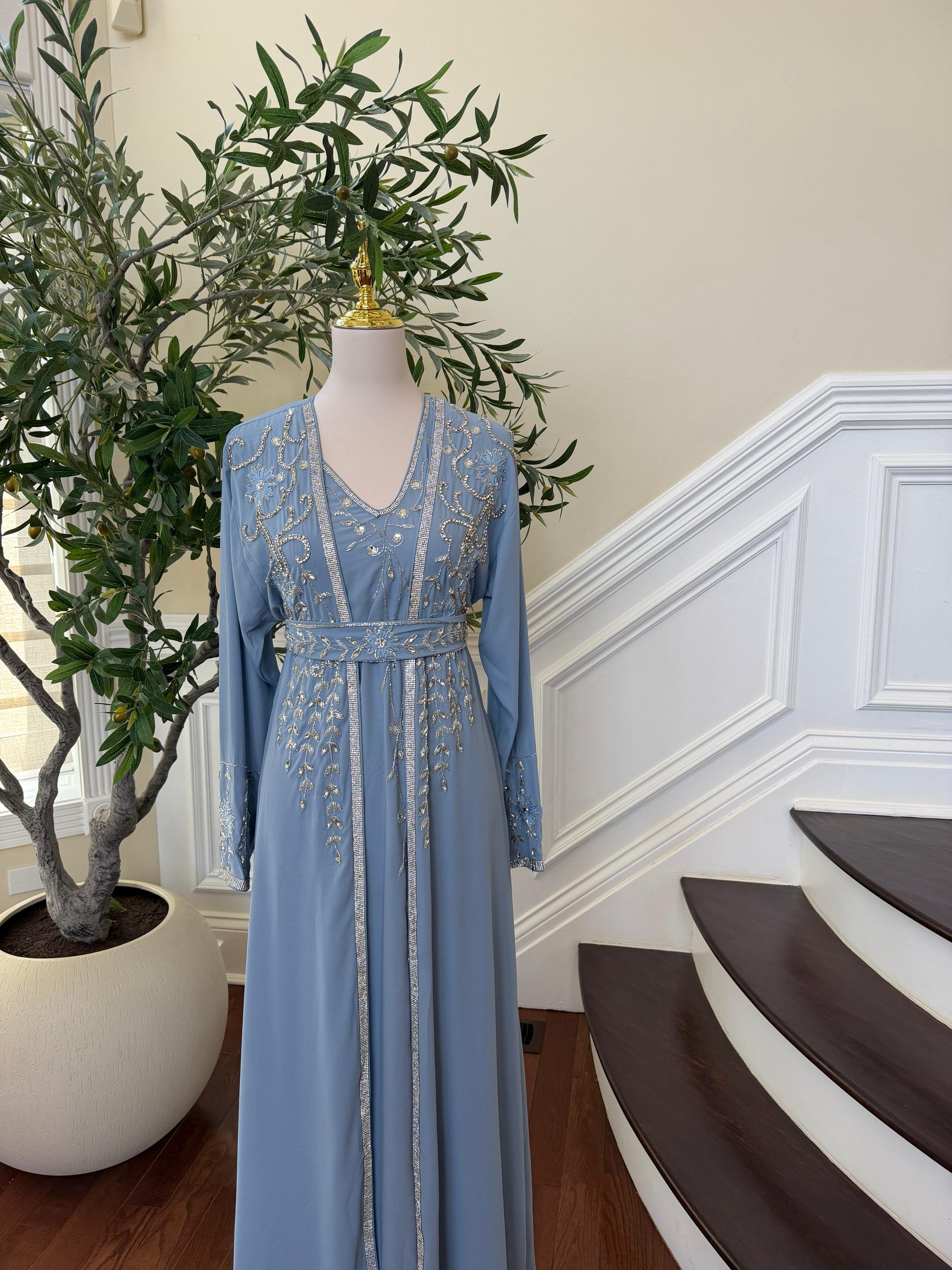 Baby Blue Beaded Two Piece Kuftan