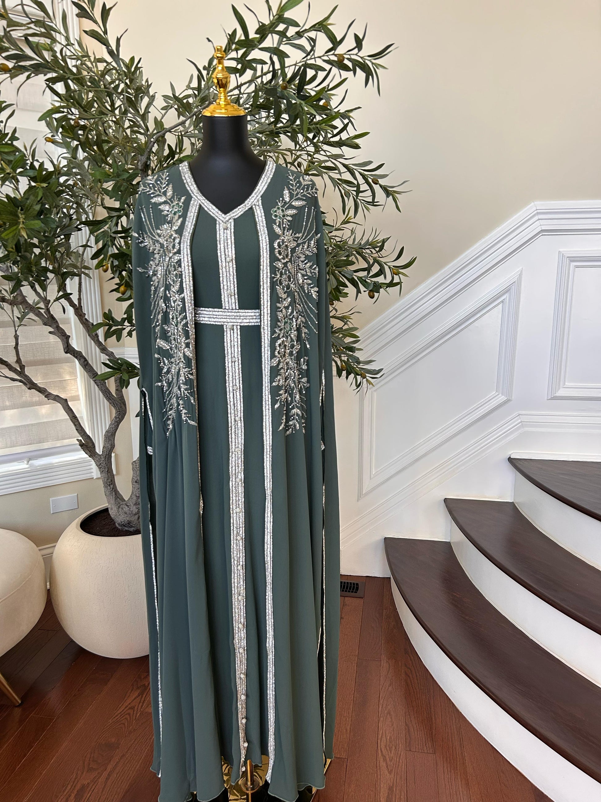 Emerald Green Royale Stone Beaded Kuftan