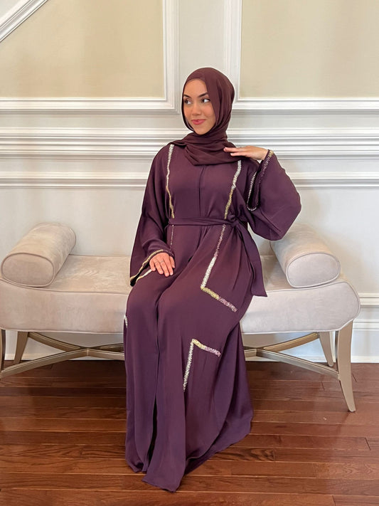 Elegant Purple Stone Handwork Abaya