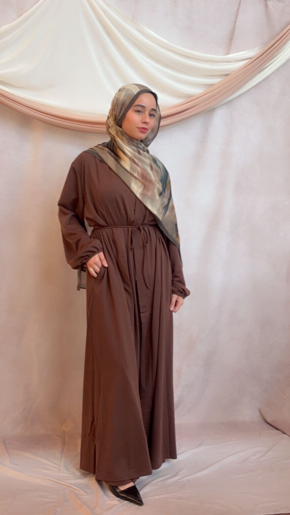 Dark Cofee Two Piece Abaya Set