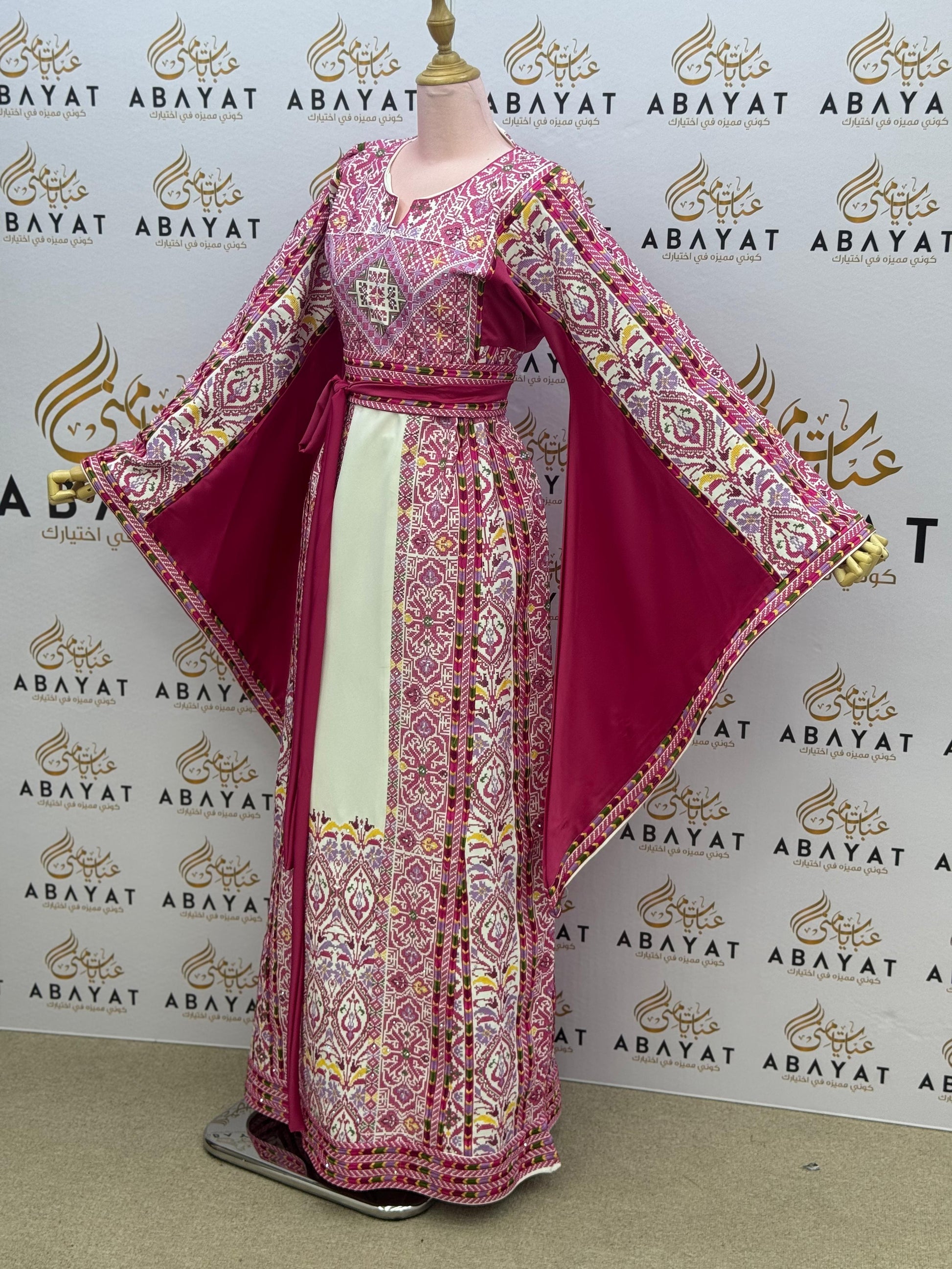 White Traditional Heritage Pink Pearl Tatreez Thobe