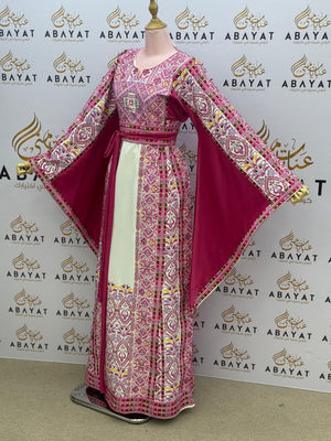 White Traditional Heritage Pink Pearl Tatreez Thobe