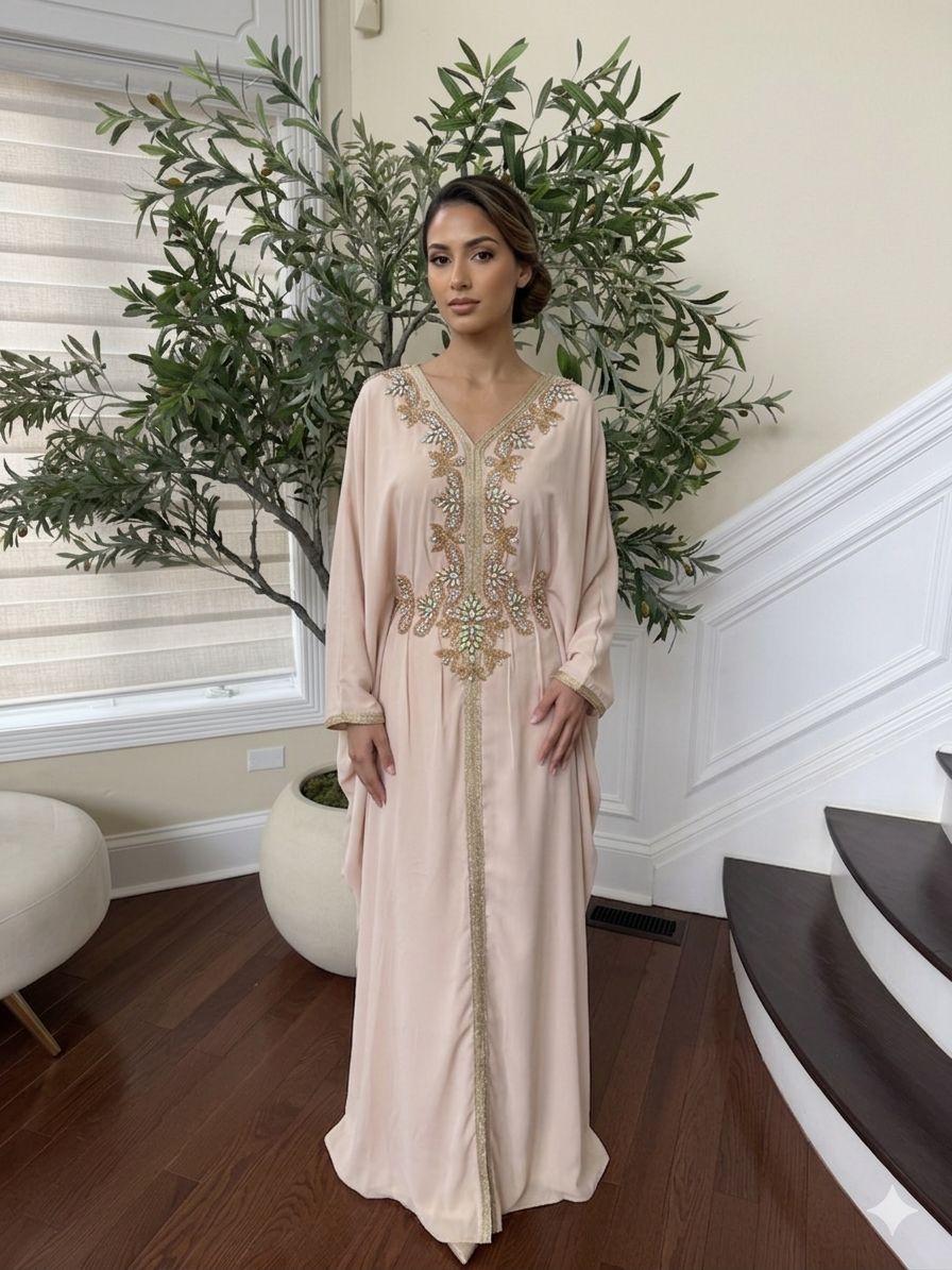 Cream Tatreez Elegance Beaded Butterfly Abaya