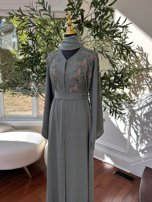 Mint Green Elegance Beaded Charm Abaya