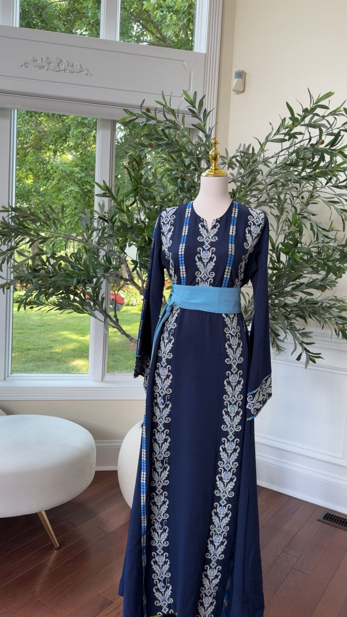 Blue Tatreez Embroidery Thobe 431
