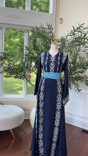 Blue Tatreez Embroidery Thobe 431