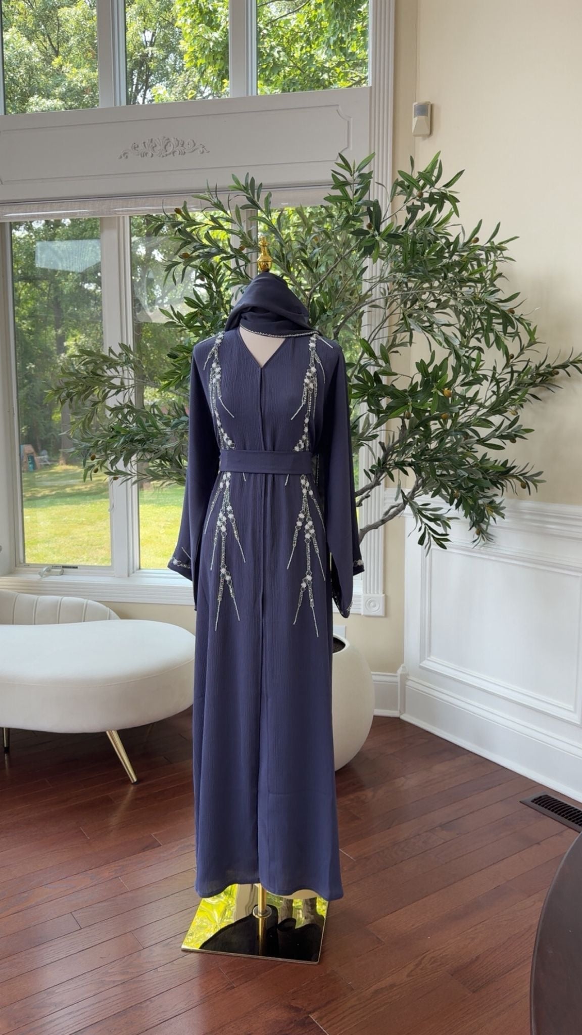 Blue Beaded Charm Abaya