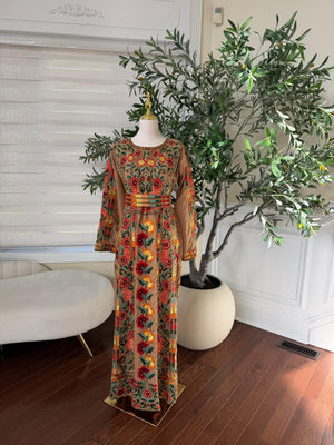 Tan Luxury Heavy Beaded Velvet Thobe