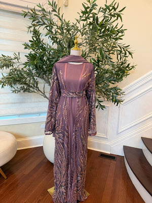Rose Pink Sequin Two Piece Abaya