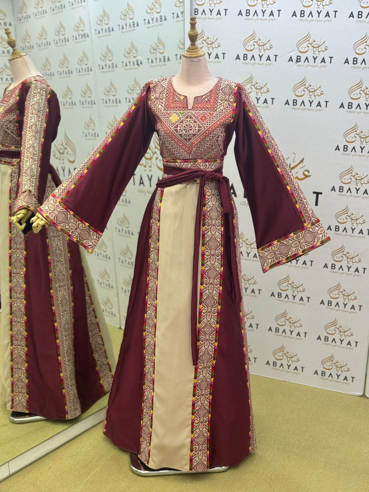 Burgundy Embroidery Embellished Tatreez Thobe