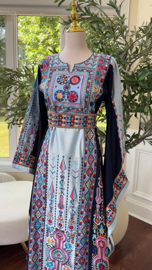 Blue Embroidery Tatreez Thobe/A