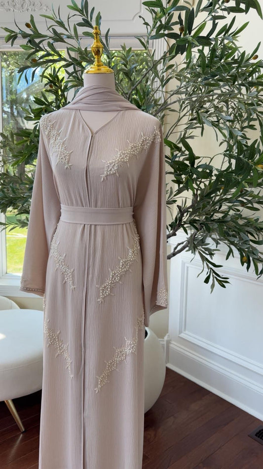 Cream Luxury Vine Abaya