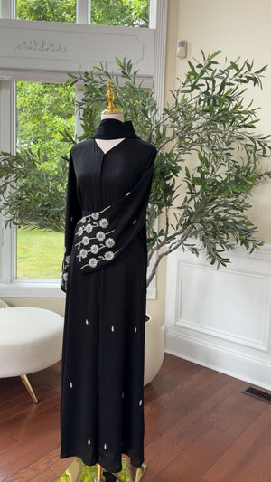 Black Sleeve Silver Charm Abaya