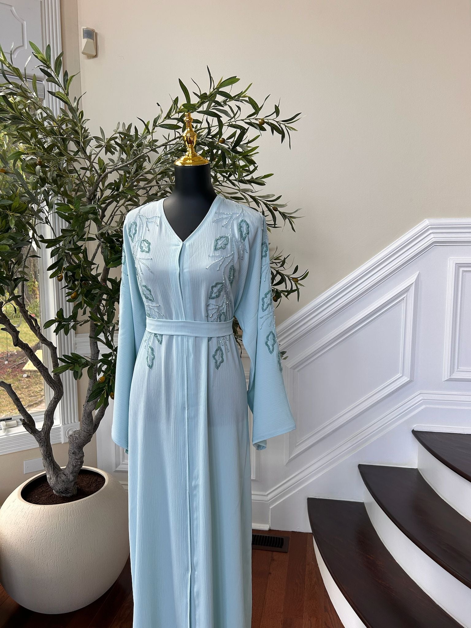 Baby Blue Design Charm Abaya