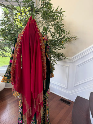 Red Stone Beaded Khirka Shal