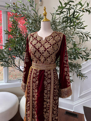 Golden Red Beaded Stone Thobe