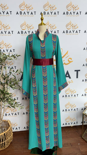 Mint Blue Tatreez Two Piece Abaya