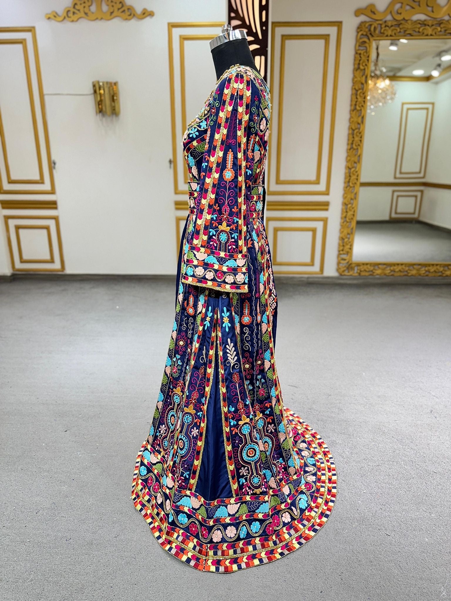 Elegant Floral Blue Stone Thobe Dress