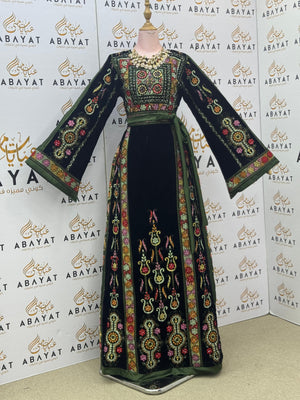 Premium Palestinian Malakah Velvet Thobe – Forest Green Edition