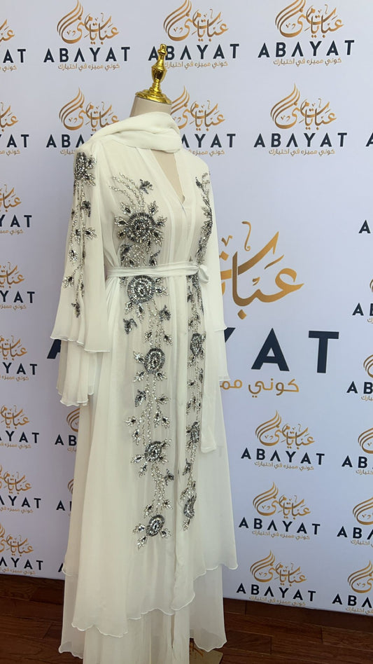 White Crystal Elegance Abaya