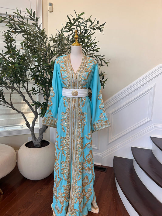 Mint Blue Golden Charm Detail Kuftan