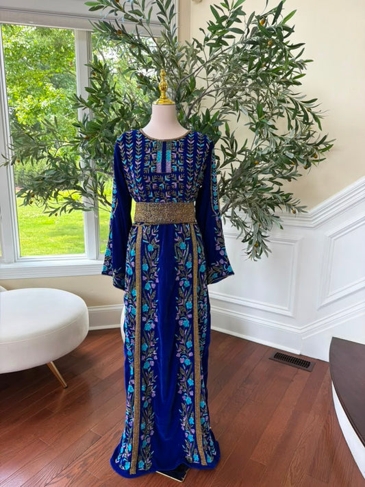 Blue Velvet Beaded Stone Elegance Thobe
