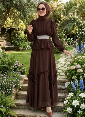 Brown Ruffled Elegance Maxi Dress